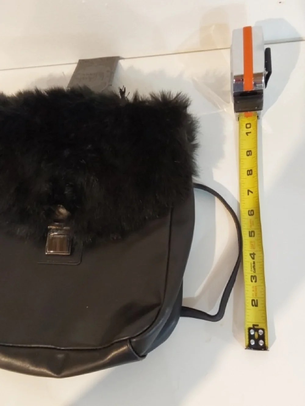 True Vibe| Womens  Boxy Black Faux Fur Flap Vinyl Backpack Trendy Sleek Medium